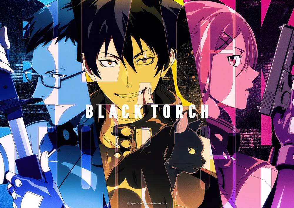 Black Torch anime character visual featuring Jiro, Rago, Ichika, and Reiji